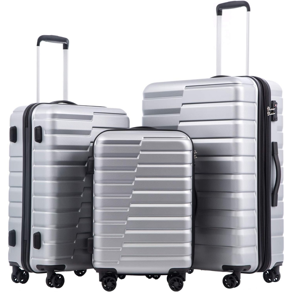 image:imageCoolife Lightweight Luggage with TSA LockMedium Checked Gray Durable Hard Shell Suitcase for Travel360 SmoothRolling Dual Spinner WheelsSilver