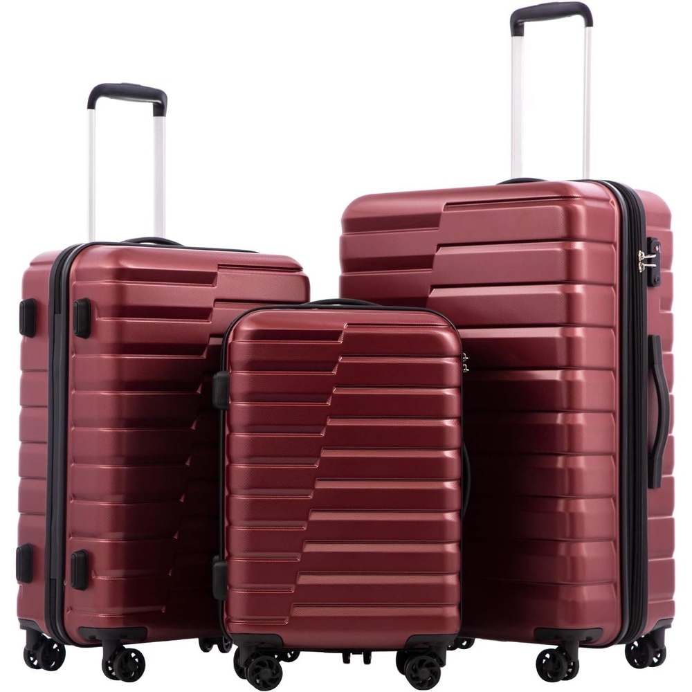 image:imageCoolife Lightweight Luggage with TSA LockMedium Checked Gray Durable Hard Shell Suitcase for Travel360 SmoothRolling Dual Spinner WheelsWine Red