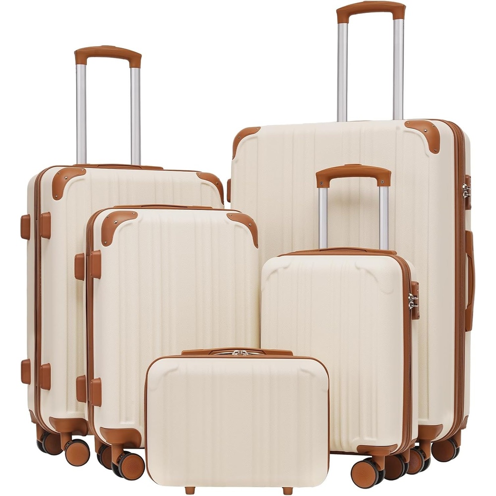 image:imageCoolife Luggage Lightweight and Durable Hardshell 24 in wine wind new  Checked Suitcase with PCABS Hardshell 360 Dual Spinner Wheels TSA Lock YKK Zipper and Aluminum Handleapricot white
