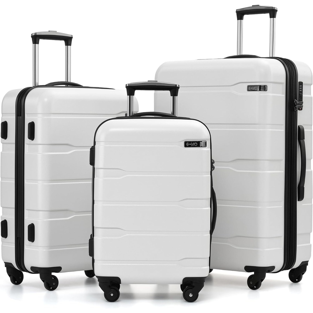 image:imageCoolife Medium Checked Luggage Hardside Suitcase with Spinner Wheels 24in Lightweight ABSPC Rolling Travel Suitcase with TSA Lock Spinner Wheels Durable Zipper CharcoalWhite
