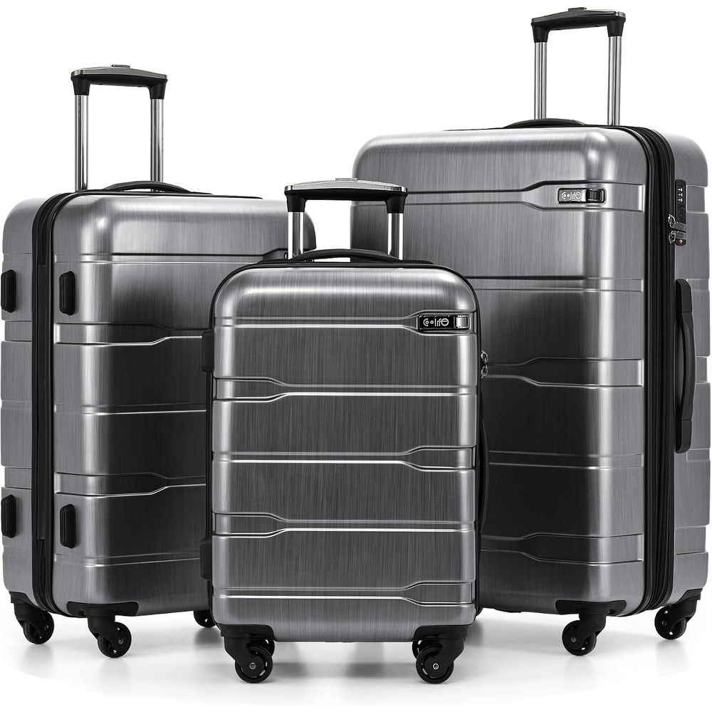 image:imageCoolife Medium Checked Luggage Hardside Suitcase with Spinner Wheels 24in  Lightweight ABSPC Rolling Travel Suitcase with TSA Lock Spinner Wheels Durable Zipper CharcoalCharcoal