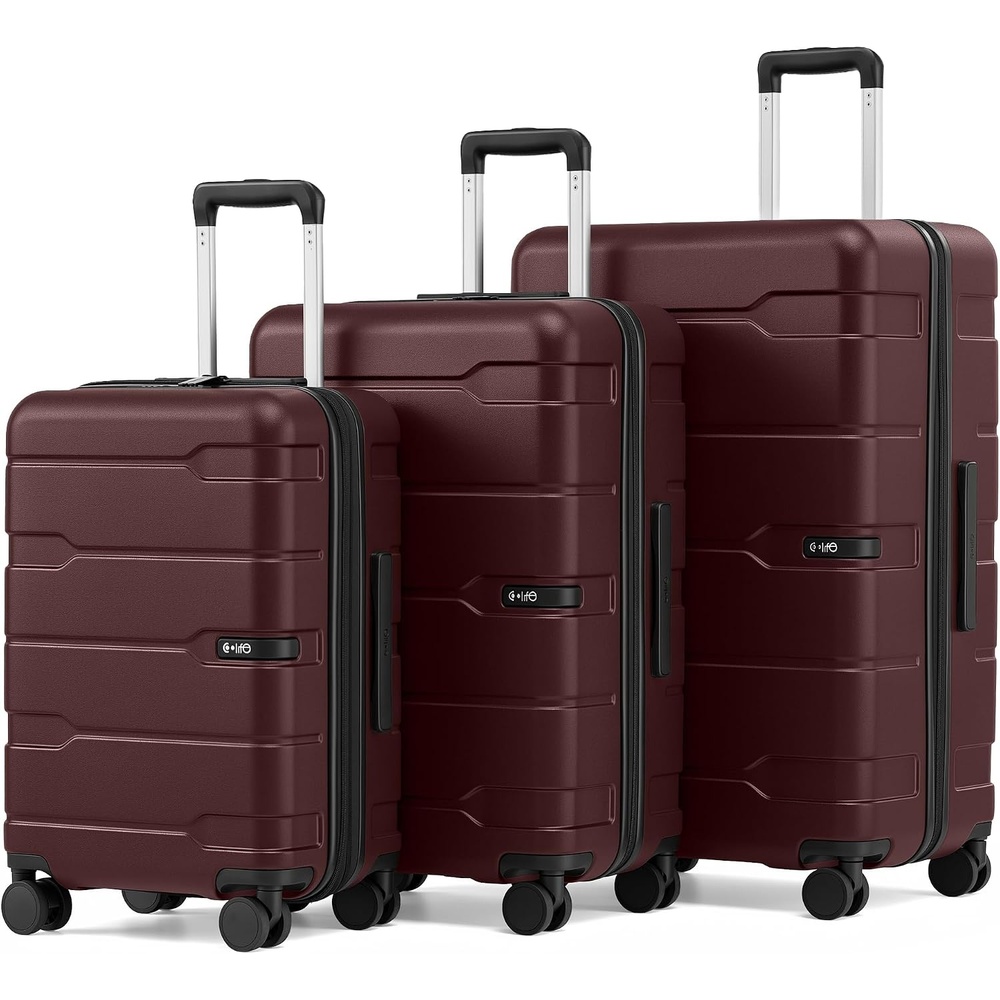 image:imageCoolife Medium Checked Luggage Hardside Suitcase with Spinner Wheels 24in Lightweight ABSPC Rolling Travel Suitcase with TSA Lock Spinner Wheels Durable Zipper CharcoalWine Red20