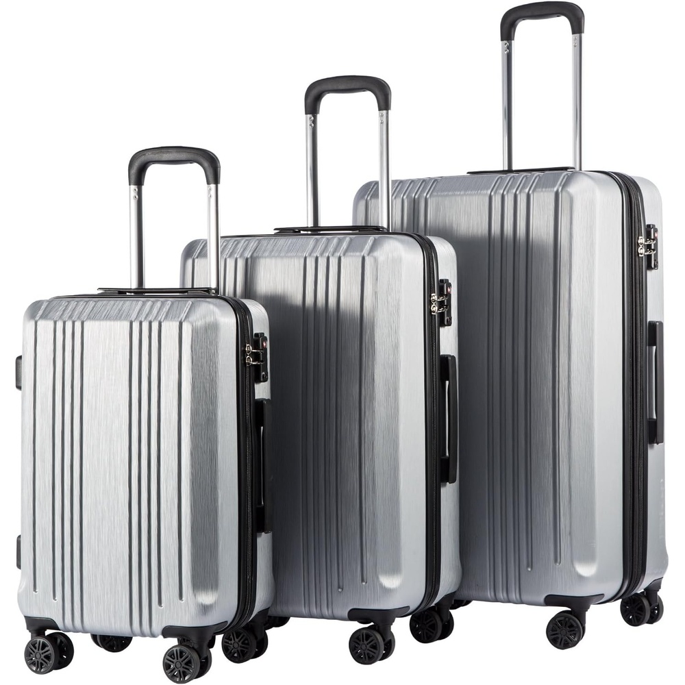 image:imageCoolife PCABS Hardshell Luggage TSA Lock Spinner Wheels 24in Checked PCABS hardshell scratchresistant 360 silent spinner wheels YKK zippers TSA lock aluminum handlesilver