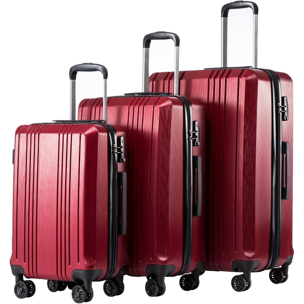 image:imageCoolife PCABS Hardshell Luggage TSA Lock Spinner Wheels 24in Checked PCABS hardshell scratchresistant 360 silent spinner wheels YKK zippers TSA lock aluminum handlewine red