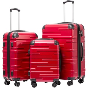 Coolife Hardside ABS Luggage, TSA Lock, Spinner Wheels, 24in Checked | ABS hardshell, scratch-resistant, 360° silent spinner wheels, YKK zippers, TSA lock, aluminum handle(red)
