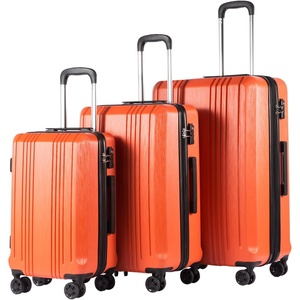 Coolife PC+ABS Hardshell Luggage, TSA Lock, Spinner Wheels, 24in Checked | PC+ABS hardshell, scratch-resistant, 360° silent spinner wheels, YKK zippers, TSA lock, aluminum handle(orange)