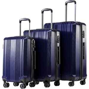 Coolife PC+ABS Hardshell Luggage, TSA Lock, Spinner Wheels, 24in Checked | PC+ABS hardshell, scratch-resistant, 360° silent spinner wheels, YKK zippers, TSA lock, aluminum handle(navy)