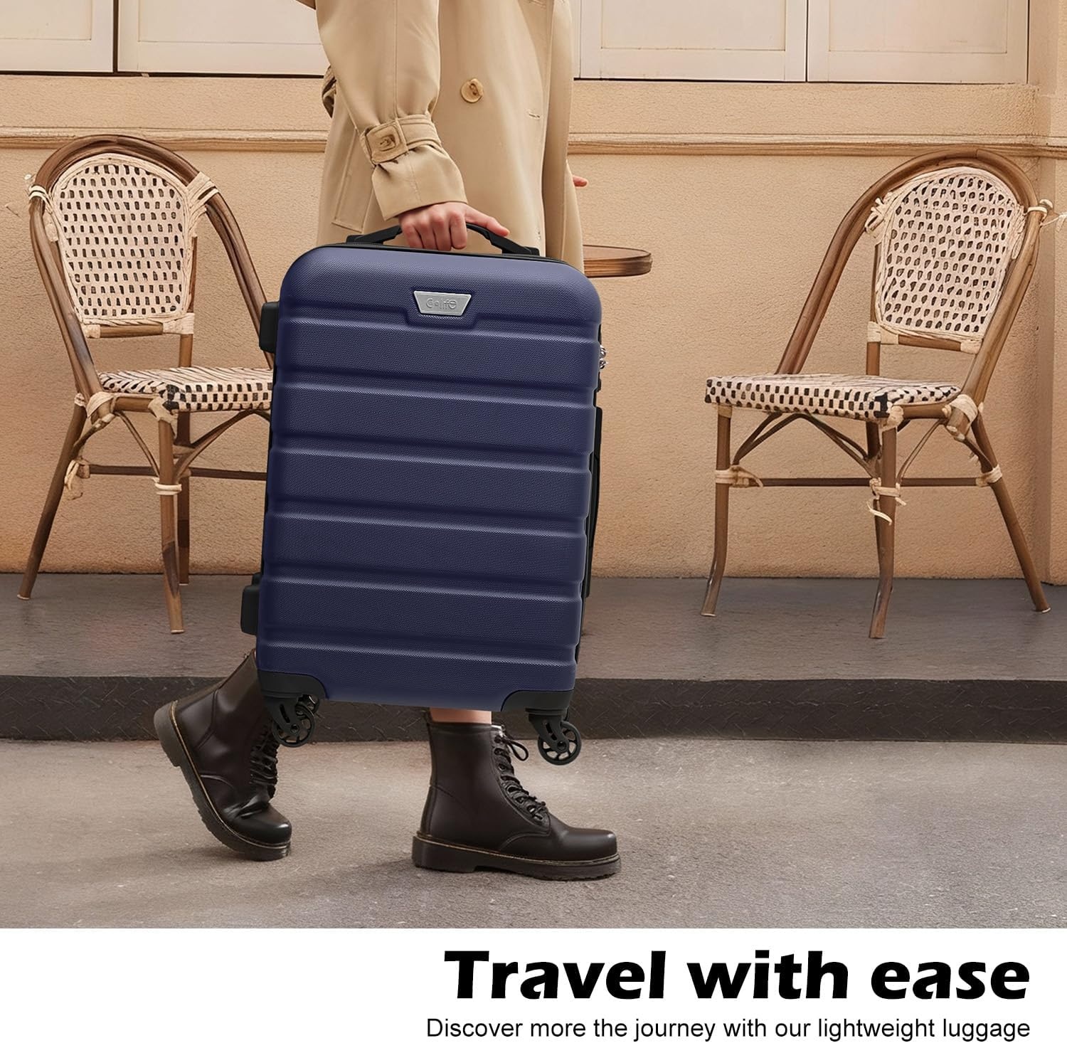 image:imageCoolife Luggage Set Lightweight Durable Hardshell 3 piece Apple Green suitcase set with 360 Spinner Wheels TSAapproved Lock Checked Family Travel 202428 InchNavy