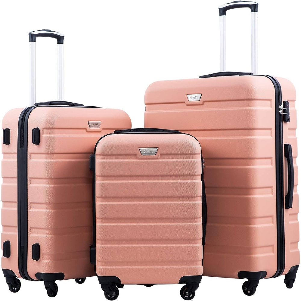 image:imageCoolife Luggage Set Lightweight Durable Hardshell 3 piece Apple Green suitcase set with 360 Spinner Wheels TSAapproved Lock Checked Family Travel 202428 InchSakura Pink