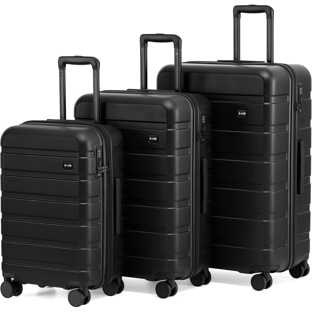 image:imageCoolife Luggage Set Lightweight Durable Hardshell 3 piece Apple Green  suitcase set with 360 Spinner Wheels TSAapproved Lock Checked Family Travel 202428 InchBlack new