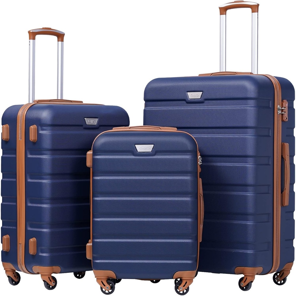 image:imageCoolife Luggage Set Lightweight Durable Hardshell 3 piece Apple Green suitcase set with 360 Spinner Wheels TSAapproved Lock Checked Family Travel 202428 InchApricot Navy