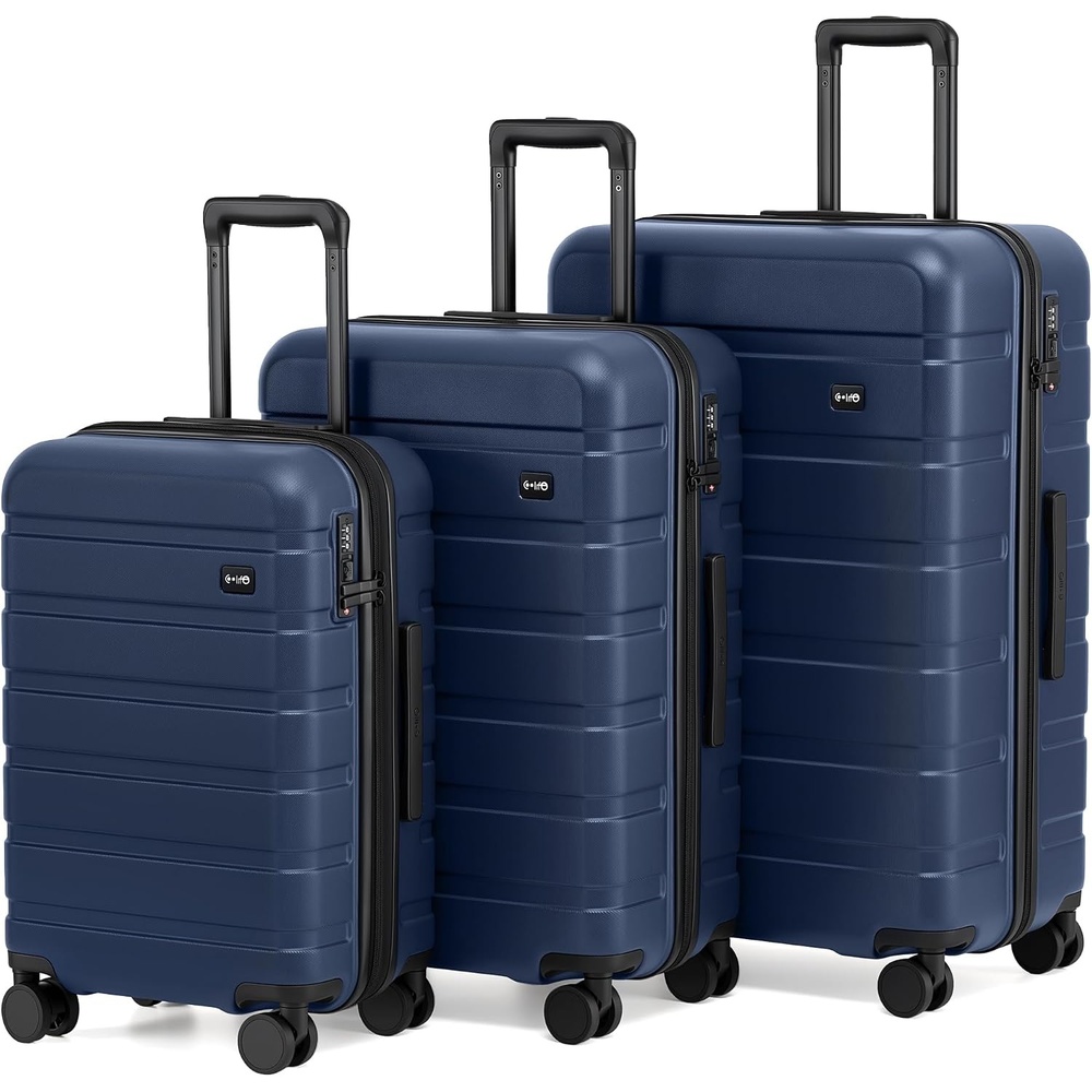 image:imageCoolife Luggage Set Lightweight Durable Hardshell 3 piece Apple Green suitcase set with 360 Spinner Wheels TSAapproved Lock Checked Family Travel 202428 InchNavy Blue