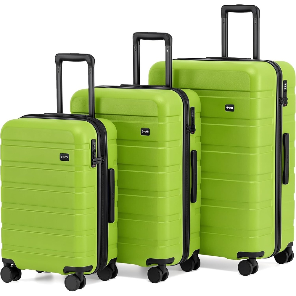 image:imageCoolife Luggage Set Lightweight Durable Hardshell 3 piece Apple Green  suitcase set with 360 Spinner Wheels TSAapproved Lock Checked Family Travel 202428 InchGreen new