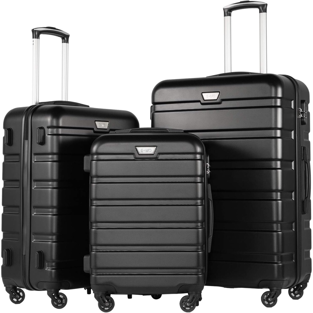 image:imageCoolife Luggage Set Lightweight Durable Hardshell 3 piece Apple Green suitcase set with 360 Spinner Wheels TSAapproved Lock Checked Family Travel 202428 InchBlack