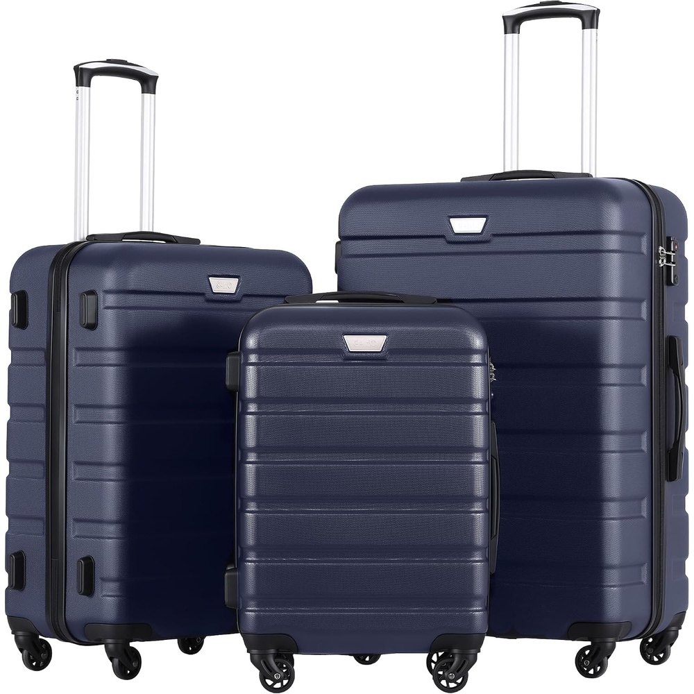 image:imageCoolife Luggage Set Lightweight Durable Hardshell 3 piece Apple Green suitcase set with 360 Spinner Wheels TSAapproved Lock Checked Family Travel 202428 InchNavy