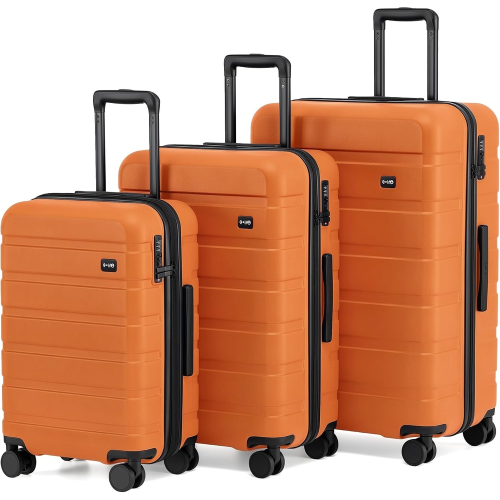 image:imageCoolife Luggage Set Lightweight Durable Hardshell 3 piece Apple Green suitcase set with 360 Spinner Wheels TSAapproved Lock Checked Family Travel 202428 InchOrange new