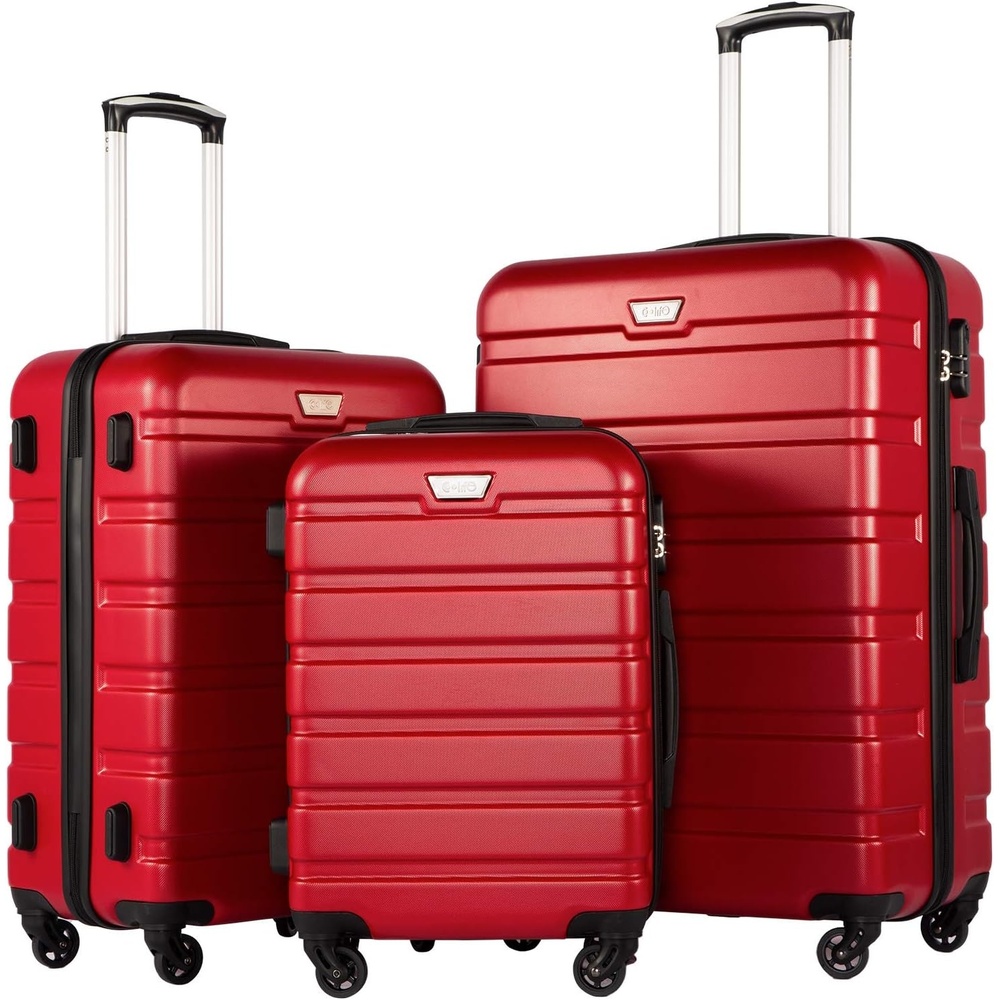 image:imageCoolife Luggage Set Lightweight Durable Hardshell 3 piece Apple Green suitcase set with 360 Spinner Wheels TSAapproved Lock Checked Family Travel 202428 InchRed