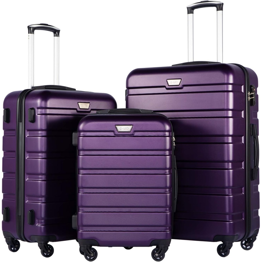image:imageCoolife Luggage Set Lightweight Durable Hardshell 3 piece Apple Green suitcase set with 360 Spinner Wheels TSAapproved Lock Checked Family Travel 202428 InchPurple