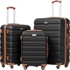 Coolife Luggage Set, Lightweight Durable Hardshell, 3 piece, Apple Green | suitcase set with 360° Spinner Wheels, TSA-approved Lock, Checked Family Travel, 20/24/28 Inch(Apricot Black)