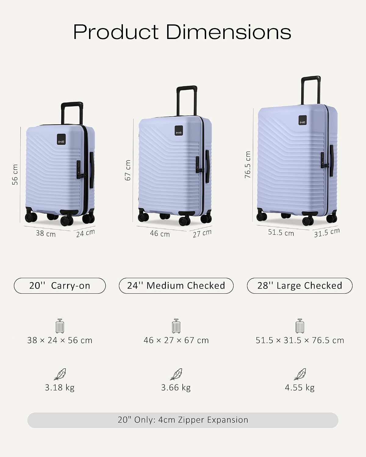 image:imageCoolife Luggage 3 Piece Set Lightweight PC Hardside Suitcases 202428 Expandable 20Inch CarryOn Dual Spinner Wheels TSAApproved Lock Upgraded PC Hardshell Durable Travel SuitcasesLight Purple