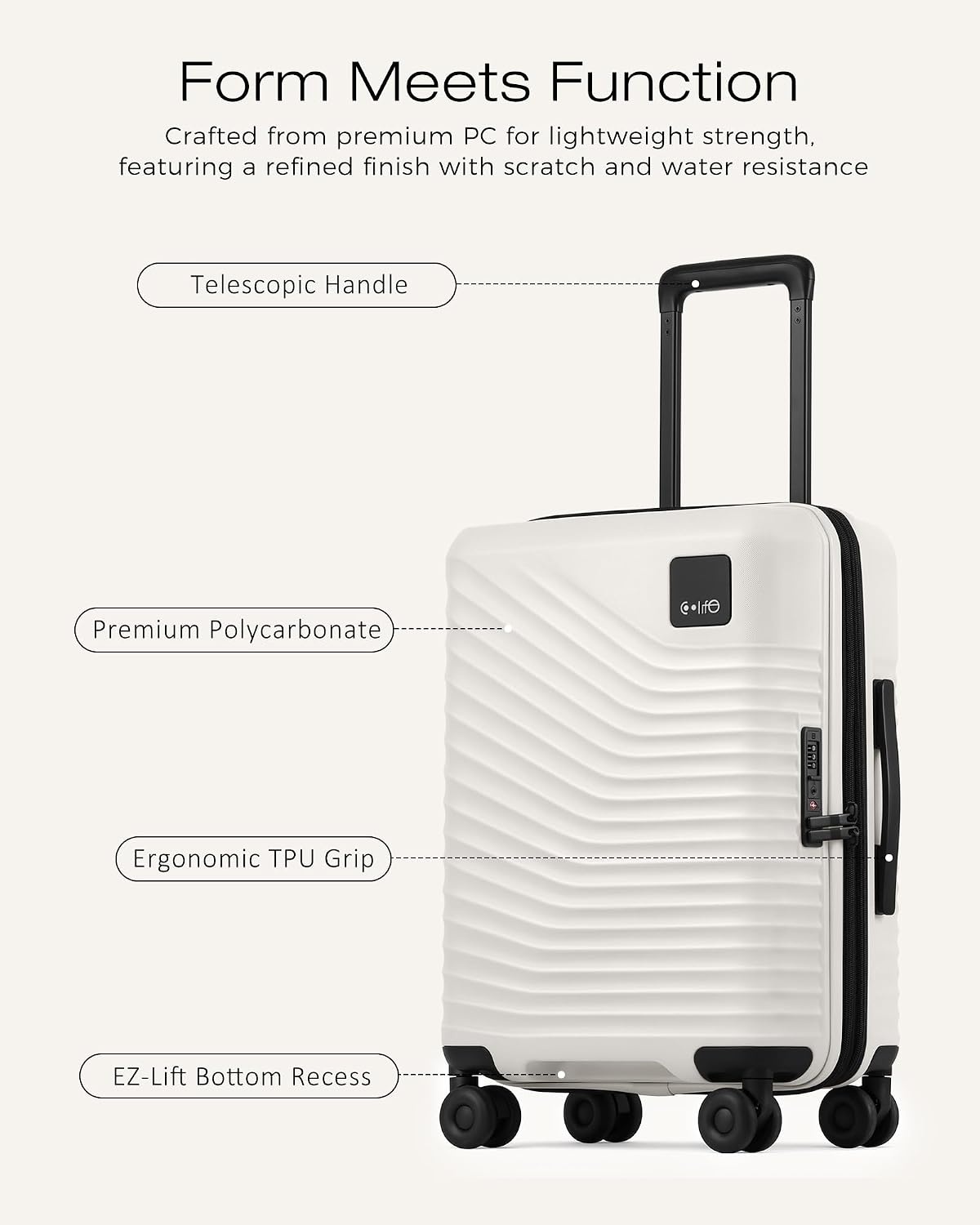 image:imageCoolife Luggage 3 Piece Set Lightweight PC Hardside Suitcases 202428 Expandable 20Inch CarryOn Dual Spinner Wheels TSAApproved Lock Upgraded PC Hardshell Durable Travel SuitcasesWhite