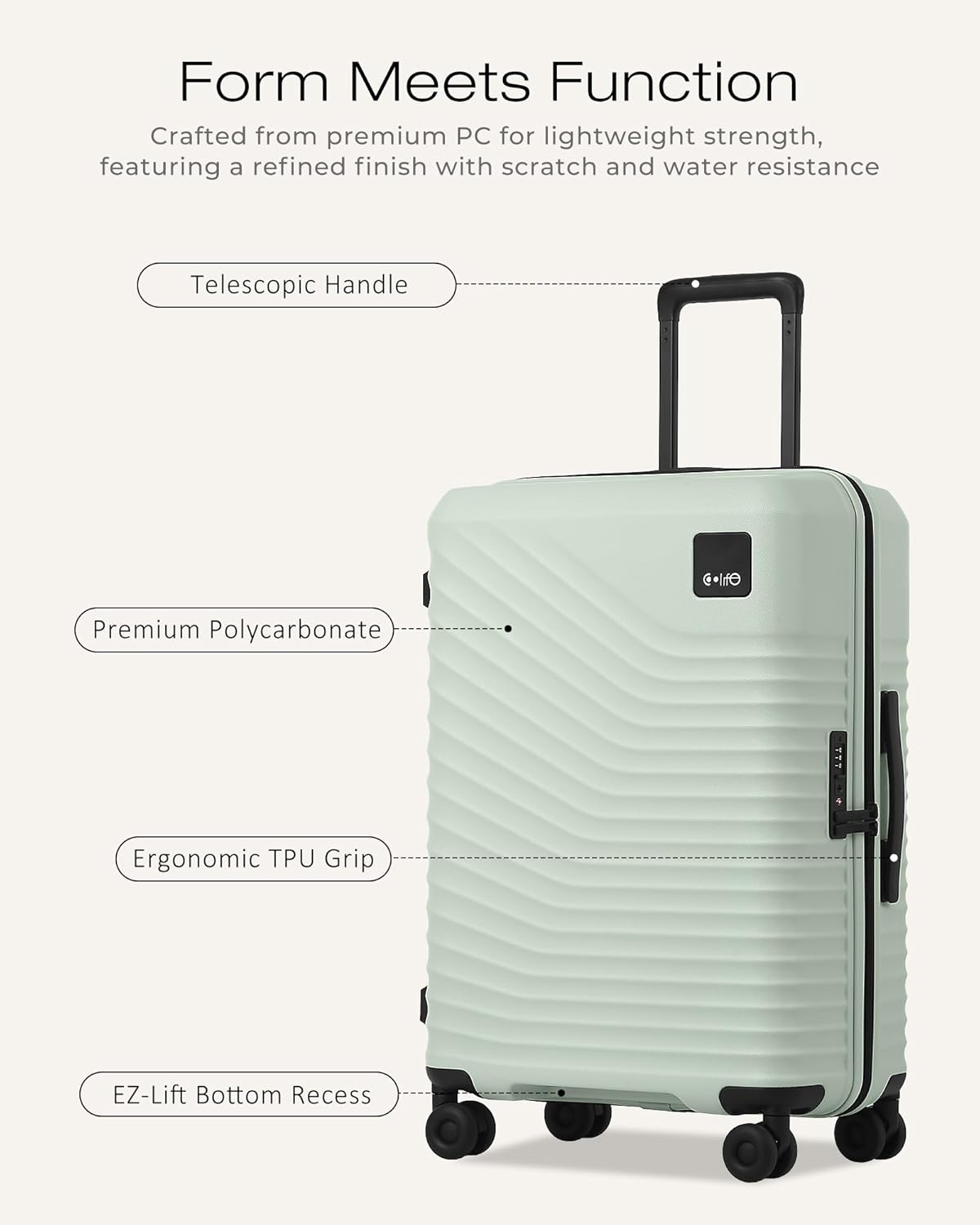 image:imageCoolife Luggage 3 Piece Set Lightweight PC Hardside Suitcases 202428 Expandable 20Inch CarryOn Dual Spinner Wheels TSAApproved Lock Upgraded PC Hardshell Durable Travel SuitcasesLight Green