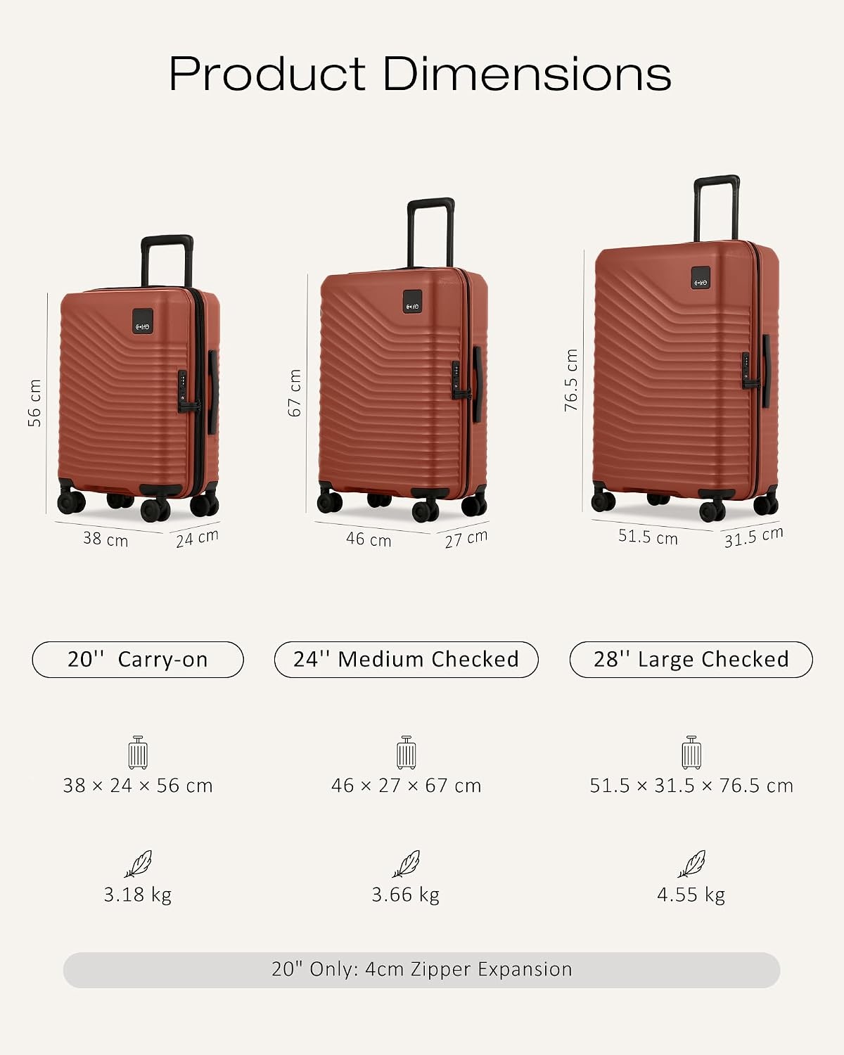 image:imageCoolife Luggage 3 Piece Set Lightweight PC Hardside Suitcases 202428 Expandable 20Inch CarryOn Dual Spinner Wheels TSAApproved Lock Upgraded PC Hardshell Durable Travel SuitcasesBrown