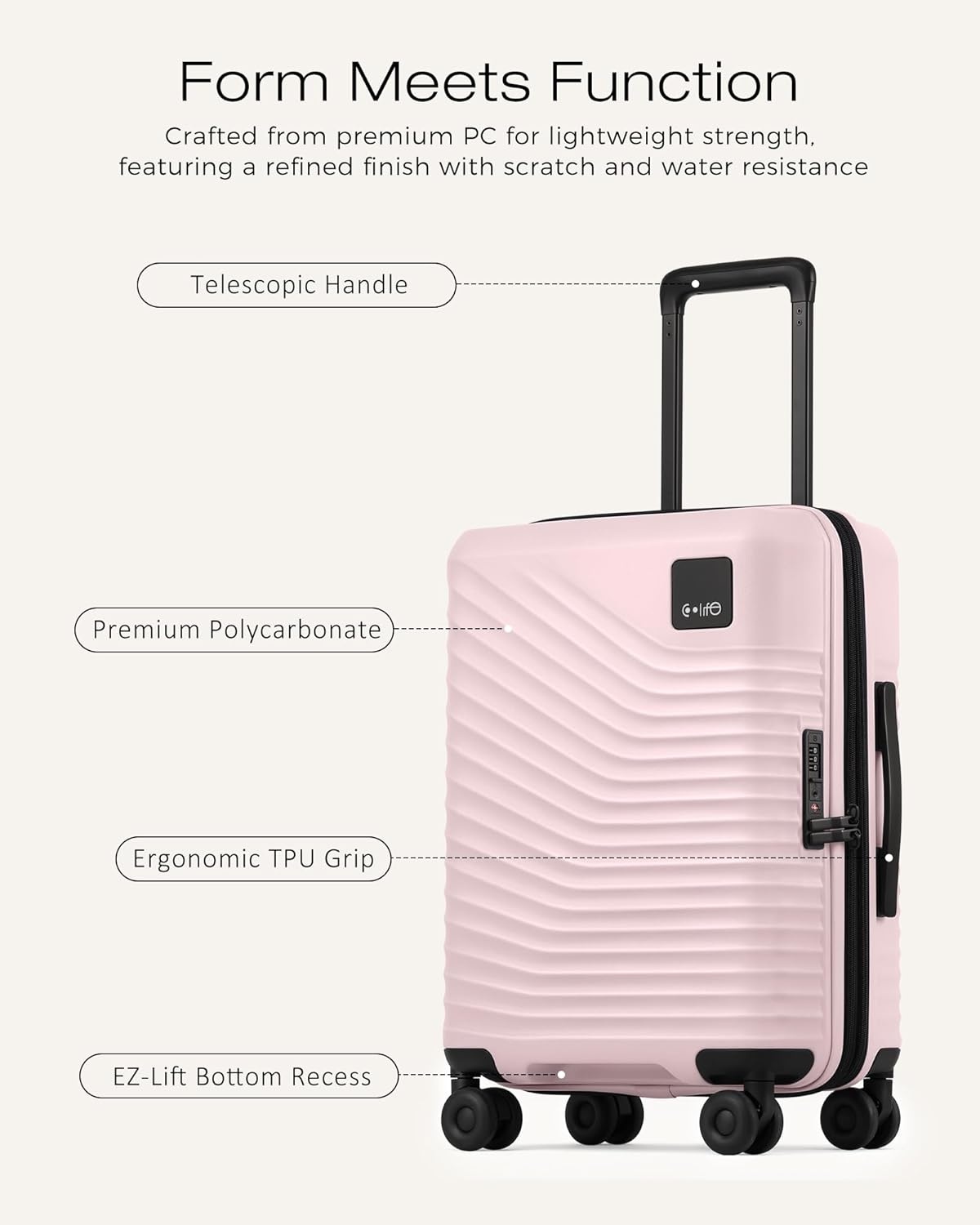 image:imageCoolife Luggage 3 Piece Set Lightweight PC Hardside Suitcases 202428 Expandable 20Inch CarryOn Dual Spinner Wheels TSAApproved Lock Upgraded PC Hardshell Durable Travel SuitcasesPink