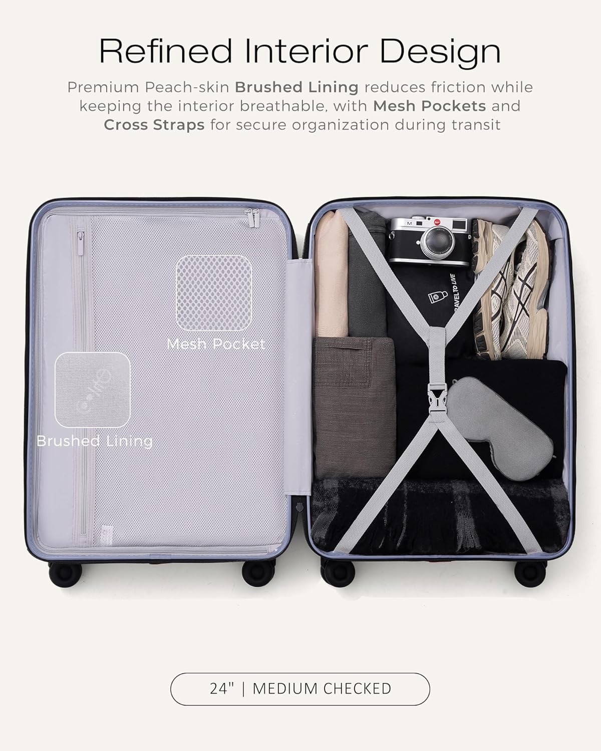 image:imageCoolife Luggage 3 Piece Set Lightweight PC Hardside Suitcases 202428 Expandable 20Inch CarryOn Dual Spinner Wheels TSAApproved Lock Upgraded PC Hardshell Durable Travel SuitcasesLight Purple