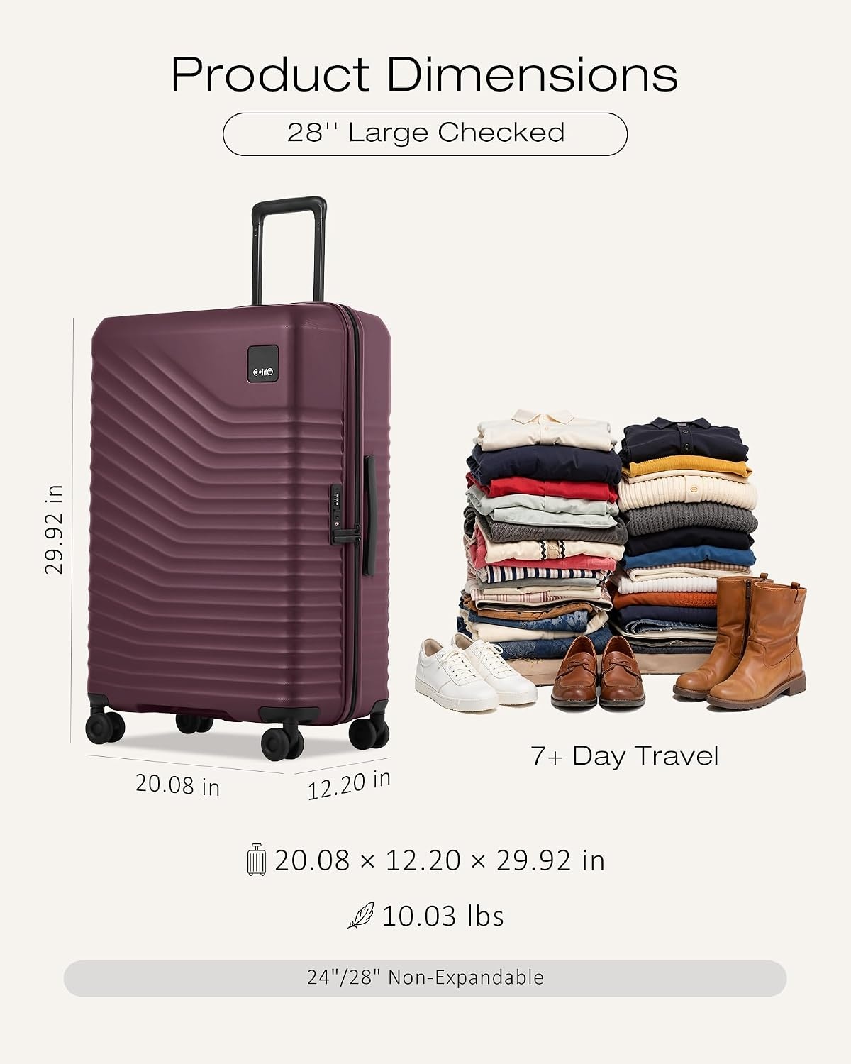 image:imageCoolife Luggage 3 Piece Set Lightweight PC Hardside Suitcases 202428 Expandable 20Inch CarryOn Dual Spinner Wheels TSAApproved Lock Upgraded PC Hardshell Durable Travel SuitcasesDark Purple