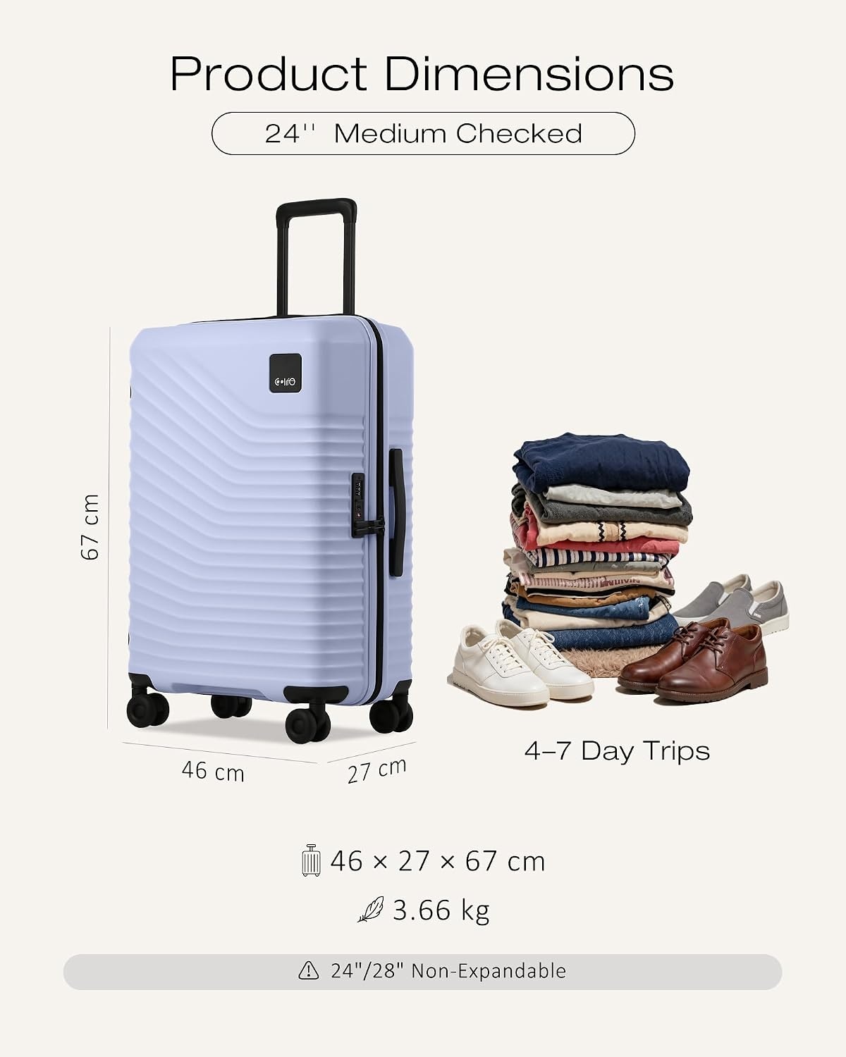 image:imageCoolife Luggage 3 Piece Set Lightweight PC Hardside Suitcases 202428 Expandable 20Inch CarryOn Dual Spinner Wheels TSAApproved Lock Upgraded PC Hardshell Durable Travel SuitcasesLight Purple