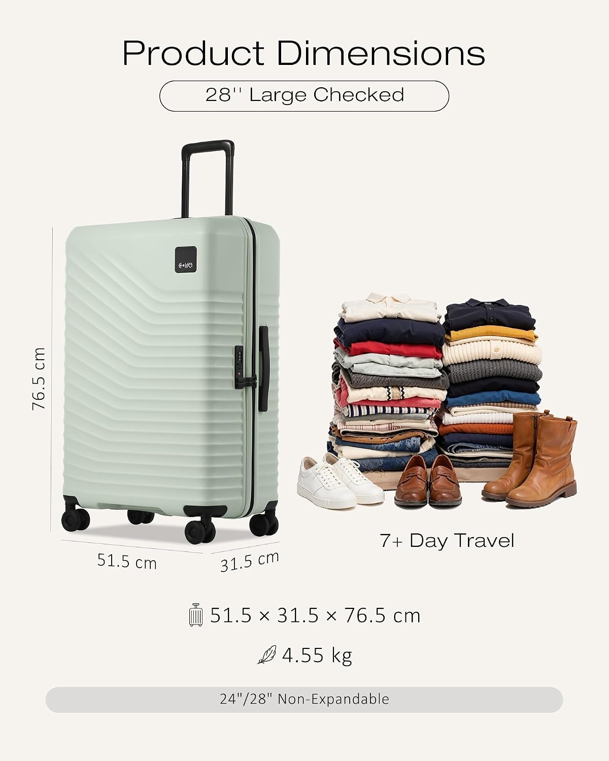 image:imageCoolife Luggage 3 Piece Set Lightweight PC Hardside Suitcases 202428 Expandable 20Inch CarryOn Dual Spinner Wheels TSAApproved Lock Upgraded PC Hardshell Durable Travel SuitcasesLight Green
