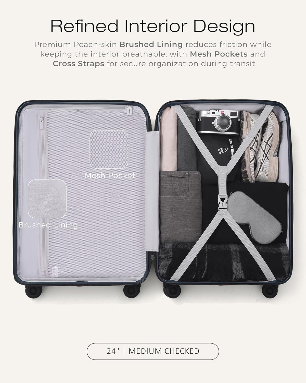 image:imageCoolife Luggage 3 Piece Set Lightweight PC Hardside Suitcases 202428 Expandable 20Inch CarryOn Dual Spinner Wheels TSAApproved Lock Upgraded PC Hardshell Durable Travel SuitcasesNavy