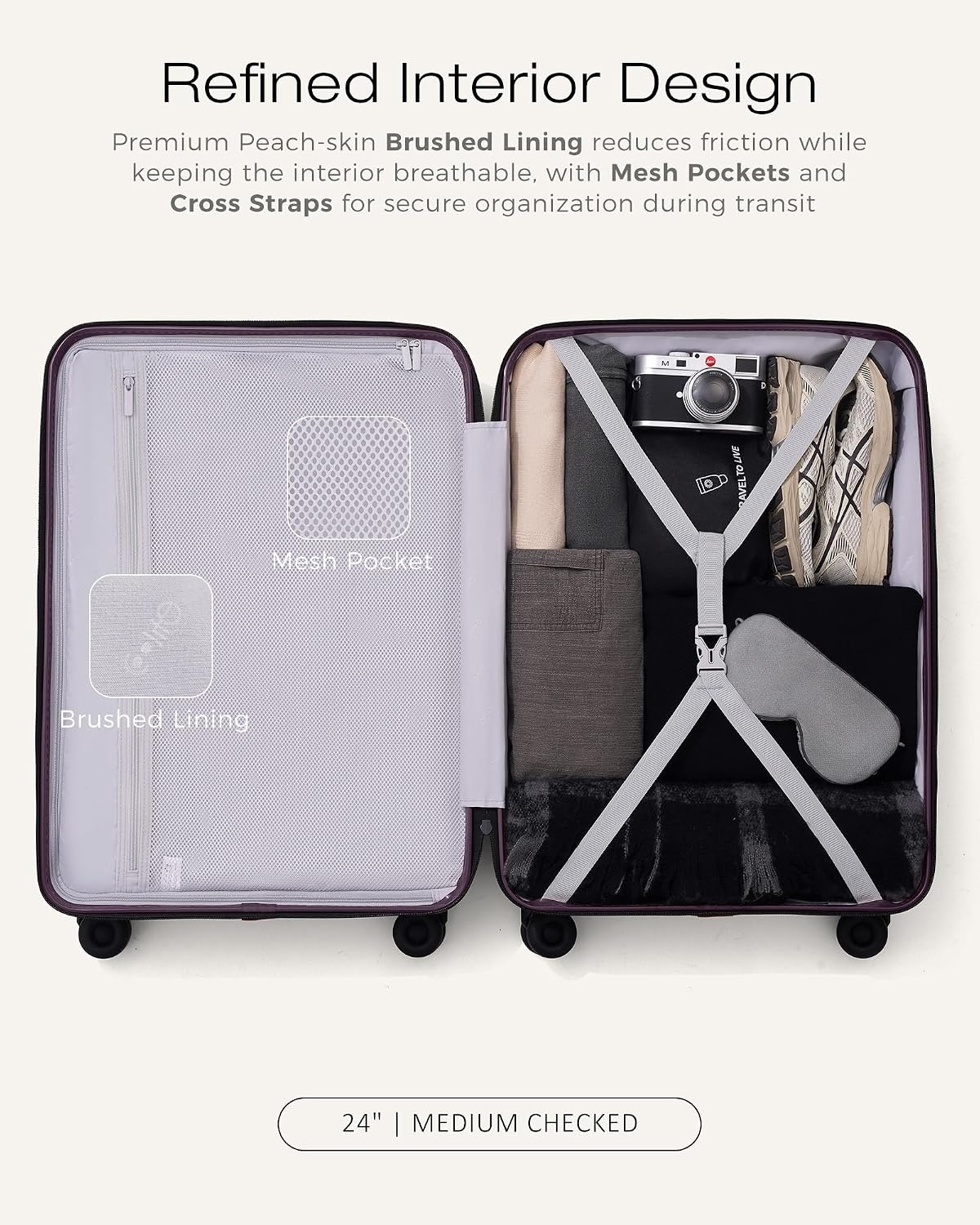 image:imageCoolife Luggage 3 Piece Set Lightweight PC Hardside Suitcases 202428 Expandable 20Inch CarryOn Dual Spinner Wheels TSAApproved Lock Upgraded PC Hardshell Durable Travel SuitcasesDark Purple