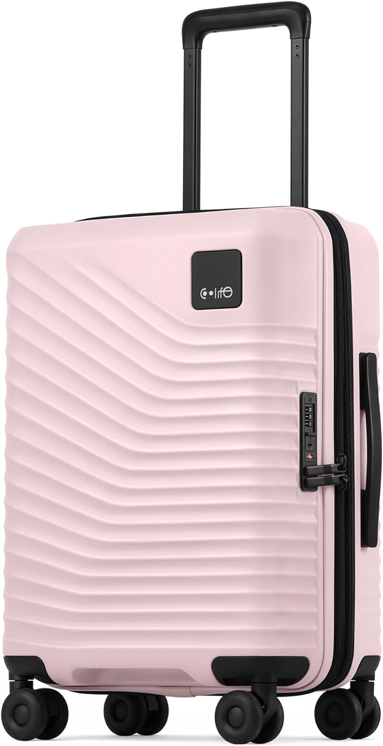 image:imageCoolife Luggage 3 Piece Set Lightweight PC Hardside Suitcases 202428 Expandable 20Inch CarryOn Dual Spinner Wheels TSAApproved Lock Upgraded PC Hardshell Durable Travel SuitcasesPink