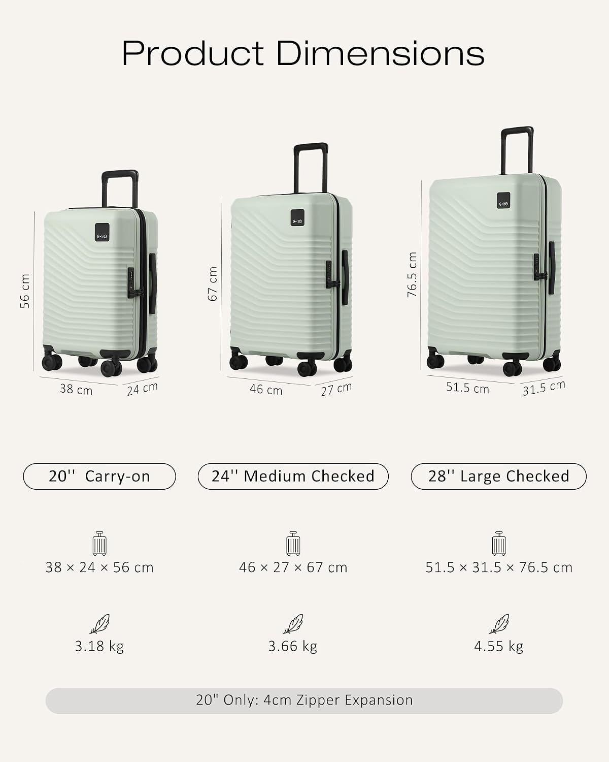 image:imageCoolife Luggage 3 Piece Set Lightweight PC Hardside Suitcases 202428 Expandable 20Inch CarryOn Dual Spinner Wheels TSAApproved Lock Upgraded PC Hardshell Durable Travel SuitcasesLight Green