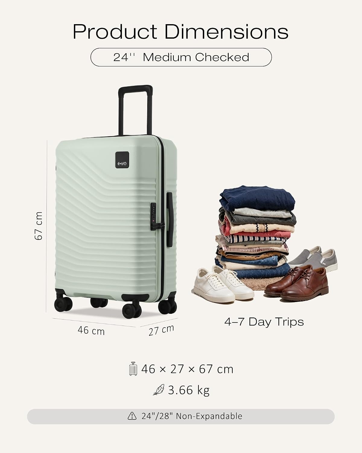 image:imageCoolife Luggage 3 Piece Set Lightweight PC Hardside Suitcases 202428 Expandable 20Inch CarryOn Dual Spinner Wheels TSAApproved Lock Upgraded PC Hardshell Durable Travel SuitcasesLight Green