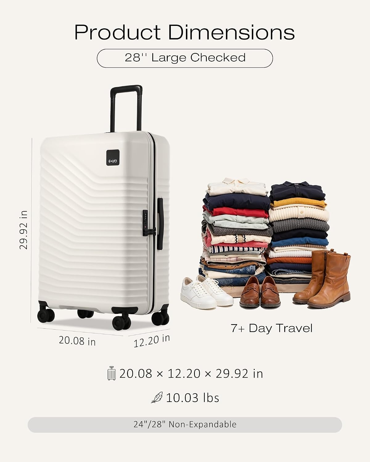 image:imageCoolife Luggage 3 Piece Set Lightweight PC Hardside Suitcases 202428 Expandable 20Inch CarryOn Dual Spinner Wheels TSAApproved Lock Upgraded PC Hardshell Durable Travel SuitcasesWhite