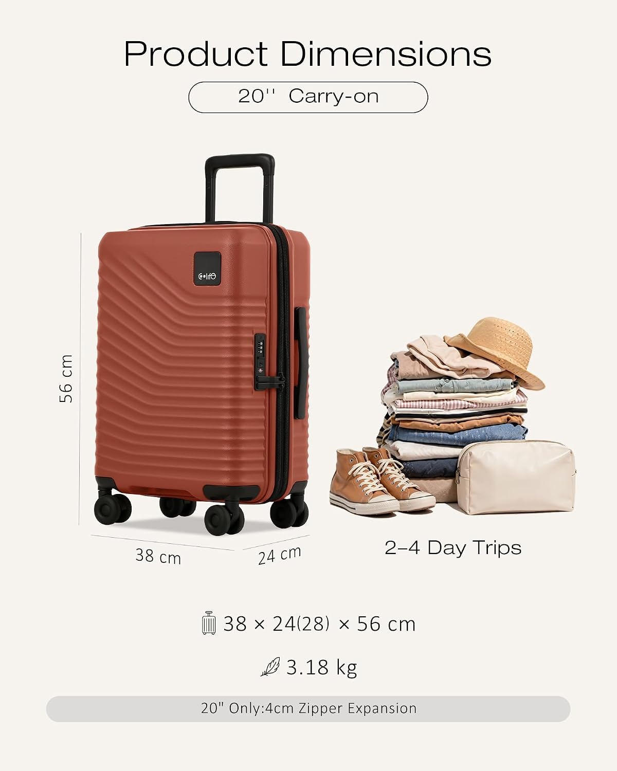 image:imageCoolife Luggage 3 Piece Set Lightweight PC Hardside Suitcases 202428 Expandable 20Inch CarryOn Dual Spinner Wheels TSAApproved Lock Upgraded PC Hardshell Durable Travel SuitcasesBrown