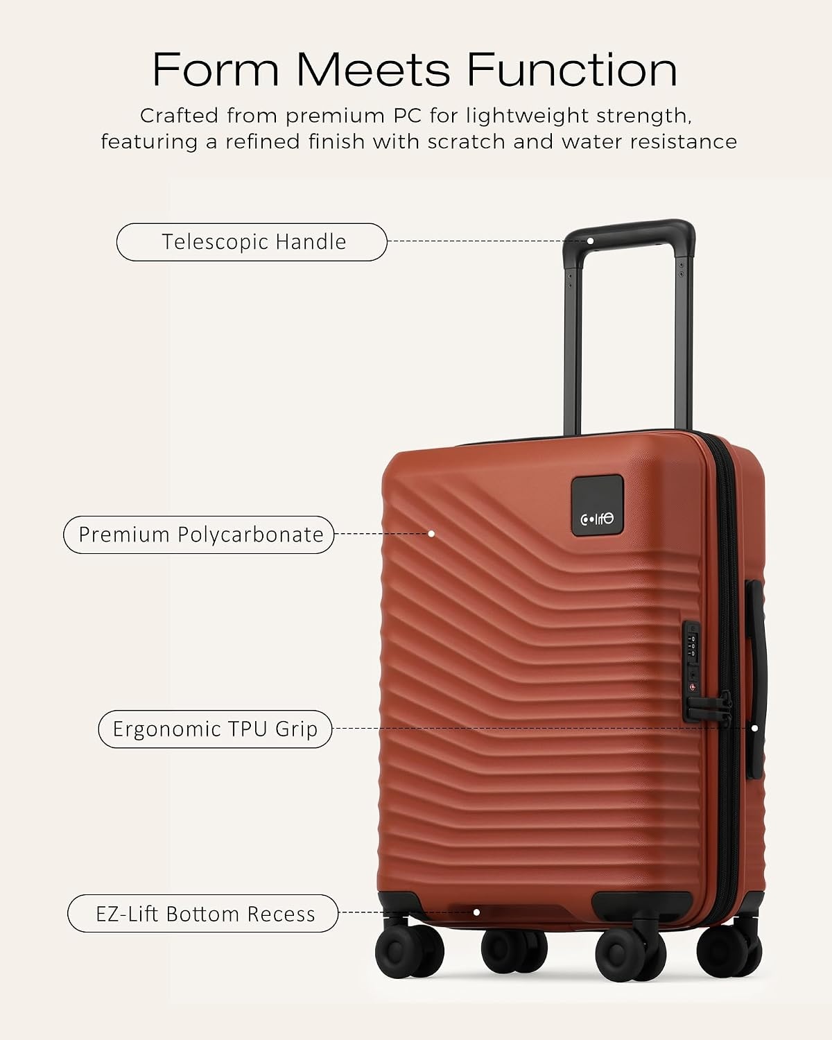 image:imageCoolife Luggage 3 Piece Set Lightweight PC Hardside Suitcases 202428 Expandable 20Inch CarryOn Dual Spinner Wheels TSAApproved Lock Upgraded PC Hardshell Durable Travel SuitcasesBrown