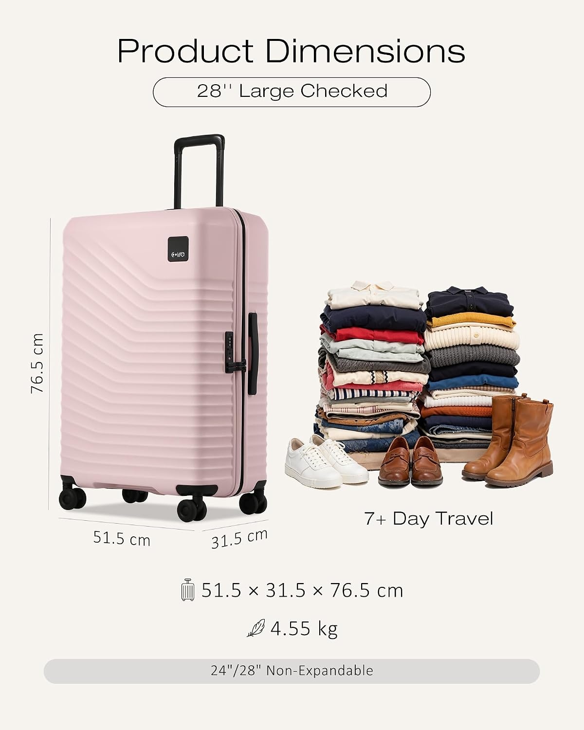 image:imageCoolife Luggage 3 Piece Set Lightweight PC Hardside Suitcases 202428 Expandable 20Inch CarryOn Dual Spinner Wheels TSAApproved Lock Upgraded PC Hardshell Durable Travel SuitcasesPink
