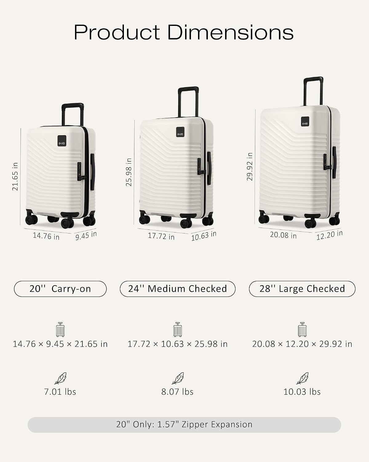 image:imageCoolife Luggage 3 Piece Set Lightweight PC Hardside Suitcases 202428 Expandable 20Inch CarryOn Dual Spinner Wheels TSAApproved Lock Upgraded PC Hardshell Durable Travel SuitcasesWhite
