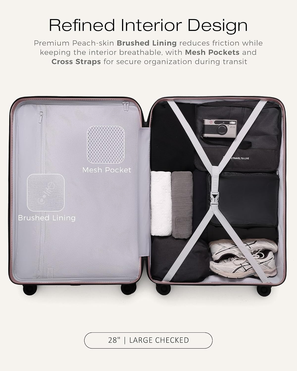 image:imageCoolife Luggage 3 Piece Set Lightweight PC Hardside Suitcases 202428 Expandable 20Inch CarryOn Dual Spinner Wheels TSAApproved Lock Upgraded PC Hardshell Durable Travel SuitcasesPink