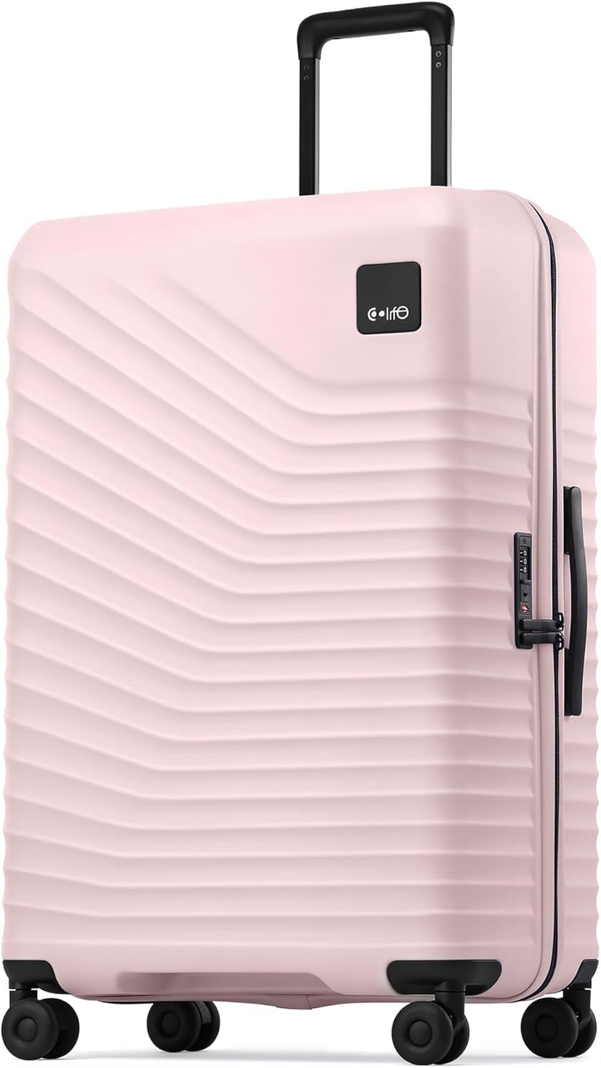image:imageCoolife Luggage 3 Piece Set Lightweight PC Hardside Suitcases 202428 Expandable 20Inch CarryOn Dual Spinner Wheels TSAApproved Lock Upgraded PC Hardshell Durable Travel SuitcasesPink