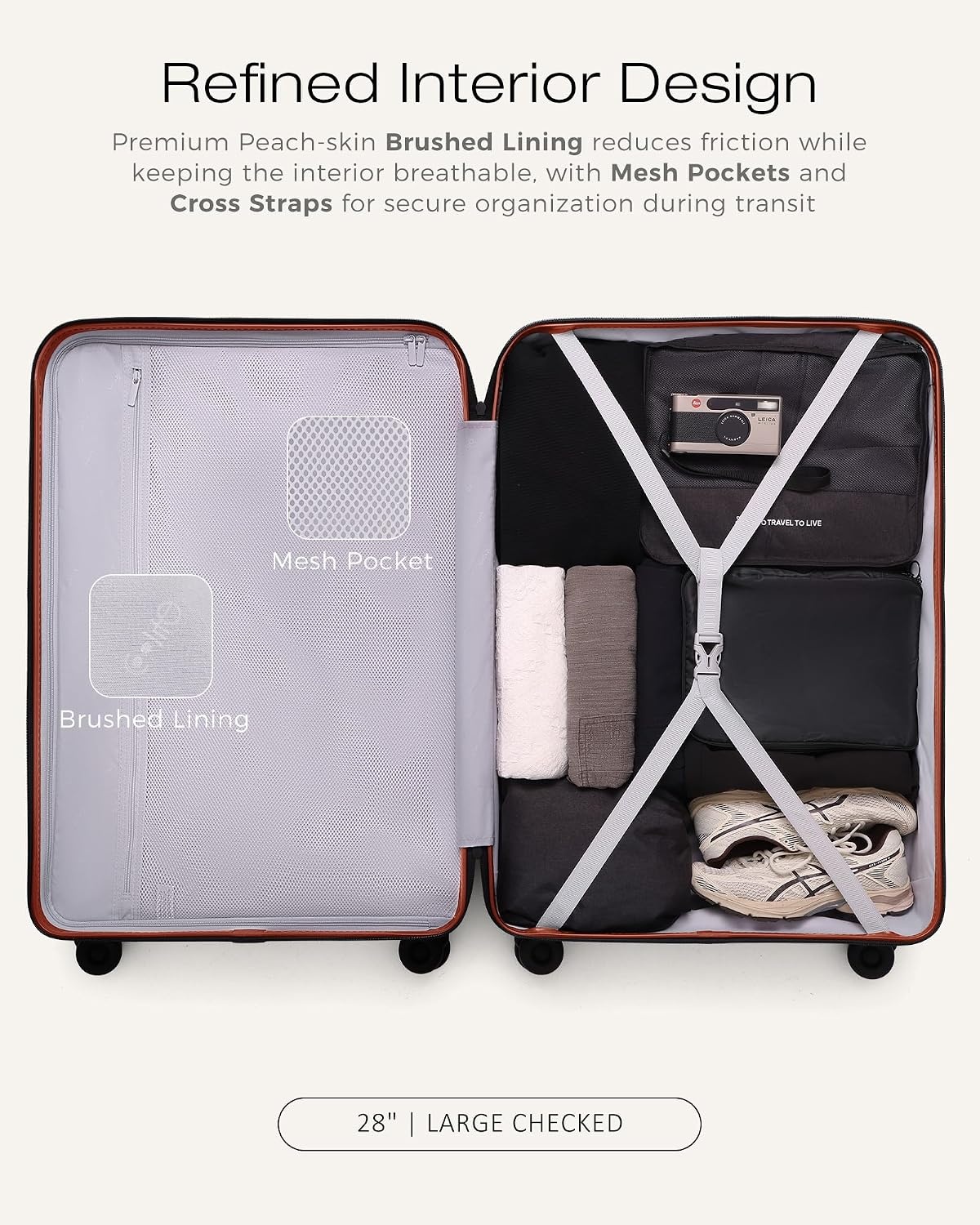 image:imageCoolife Luggage 3 Piece Set Lightweight PC Hardside Suitcases 202428 Expandable 20Inch CarryOn Dual Spinner Wheels TSAApproved Lock Upgraded PC Hardshell Durable Travel SuitcasesBrown