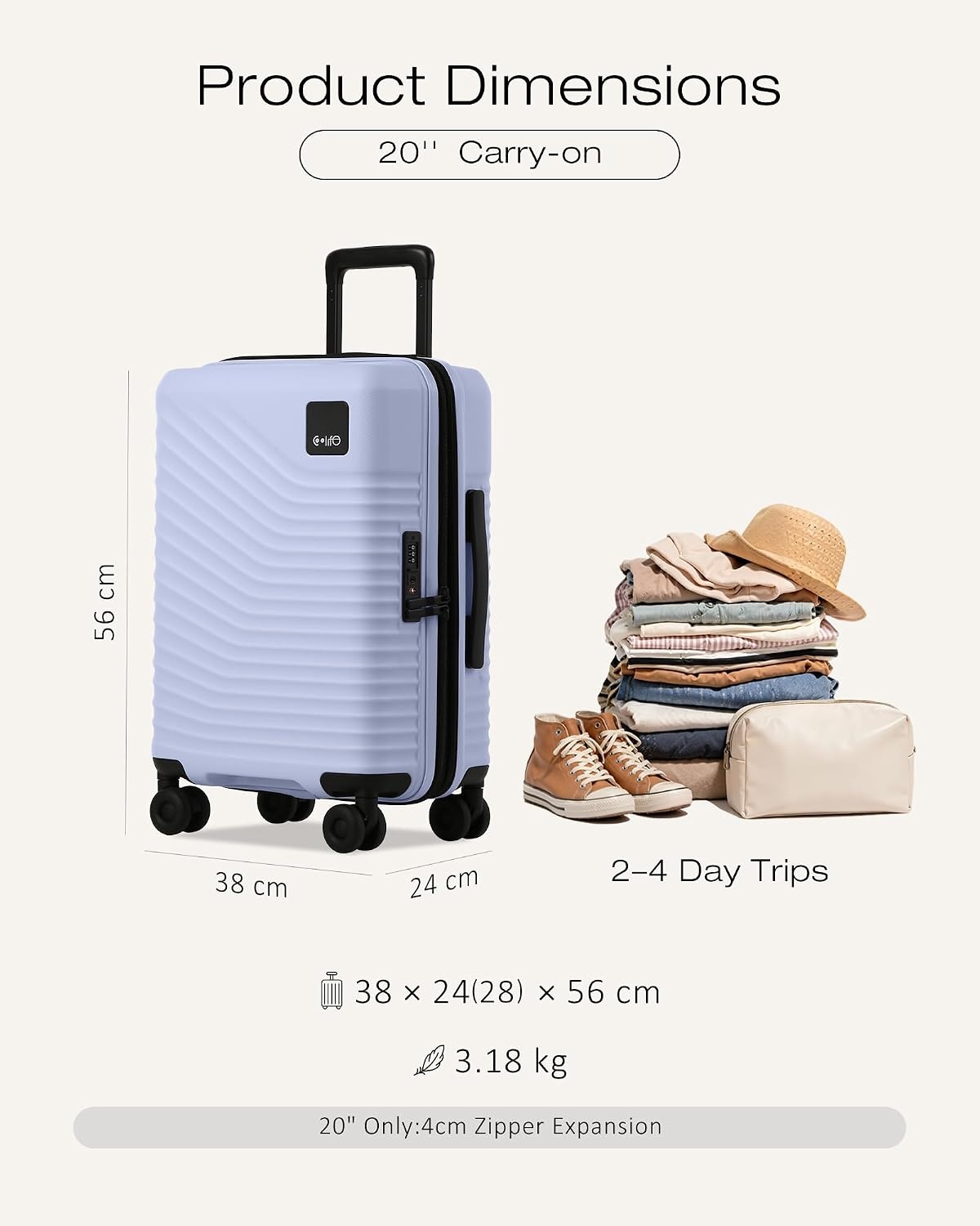 image:imageCoolife Luggage 3 Piece Set Lightweight PC Hardside Suitcases 202428 Expandable 20Inch CarryOn Dual Spinner Wheels TSAApproved Lock Upgraded PC Hardshell Durable Travel SuitcasesLight Purple