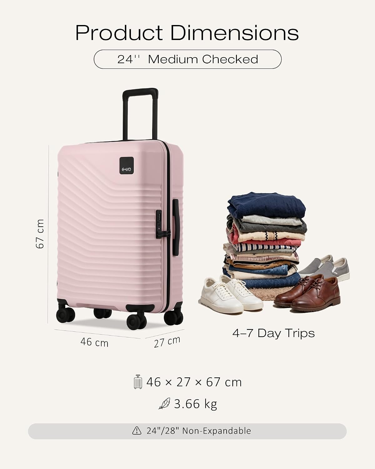 image:imageCoolife Luggage 3 Piece Set Lightweight PC Hardside Suitcases 202428 Expandable 20Inch CarryOn Dual Spinner Wheels TSAApproved Lock Upgraded PC Hardshell Durable Travel SuitcasesPink