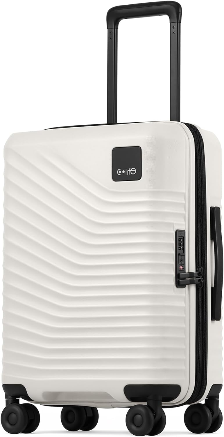 image:imageCoolife Luggage 3 Piece Set Lightweight PC Hardside Suitcases 202428 Expandable 20Inch CarryOn Dual Spinner Wheels TSAApproved Lock Upgraded PC Hardshell Durable Travel SuitcasesWhite