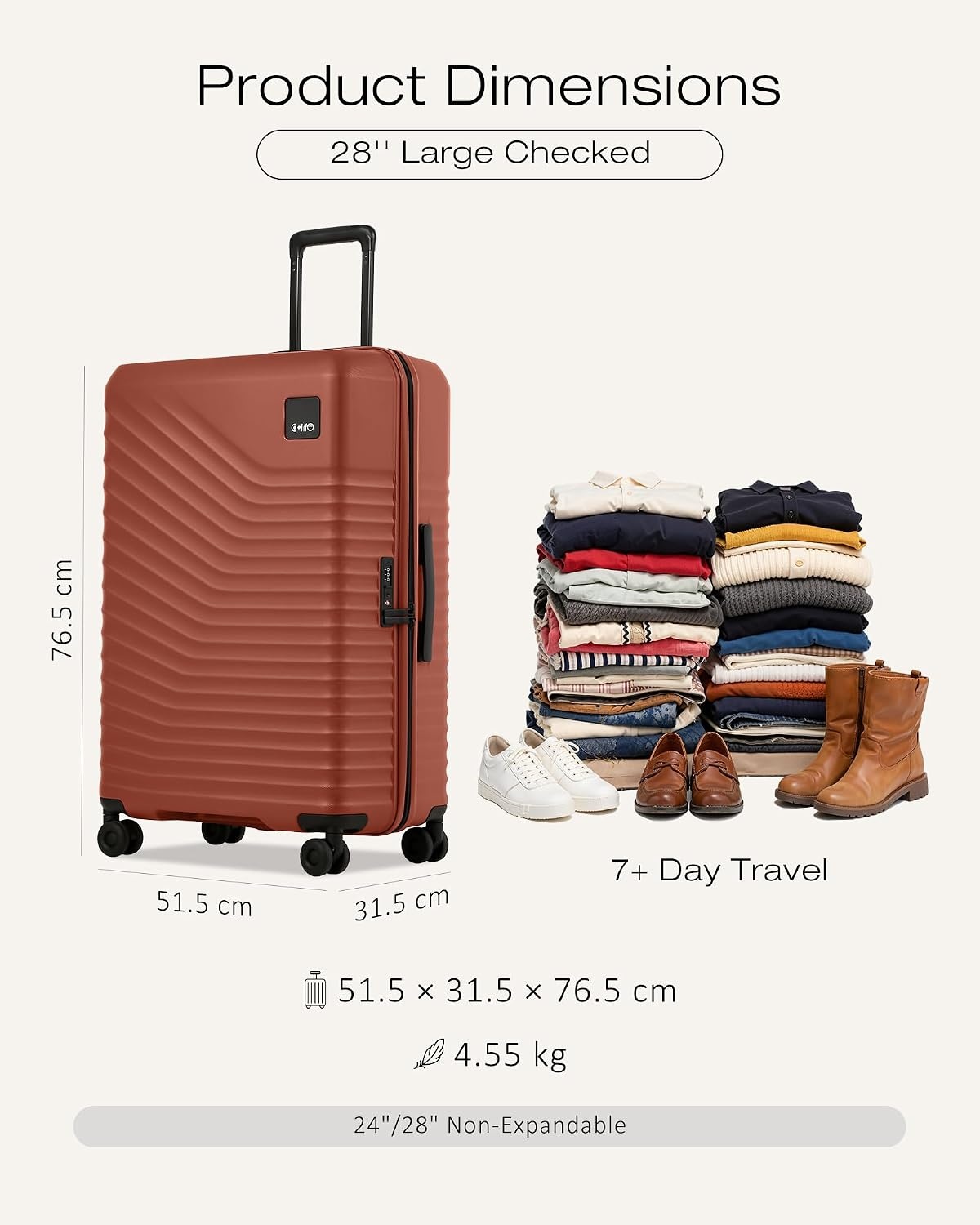 image:imageCoolife Luggage 3 Piece Set Lightweight PC Hardside Suitcases 202428 Expandable 20Inch CarryOn Dual Spinner Wheels TSAApproved Lock Upgraded PC Hardshell Durable Travel SuitcasesBrown