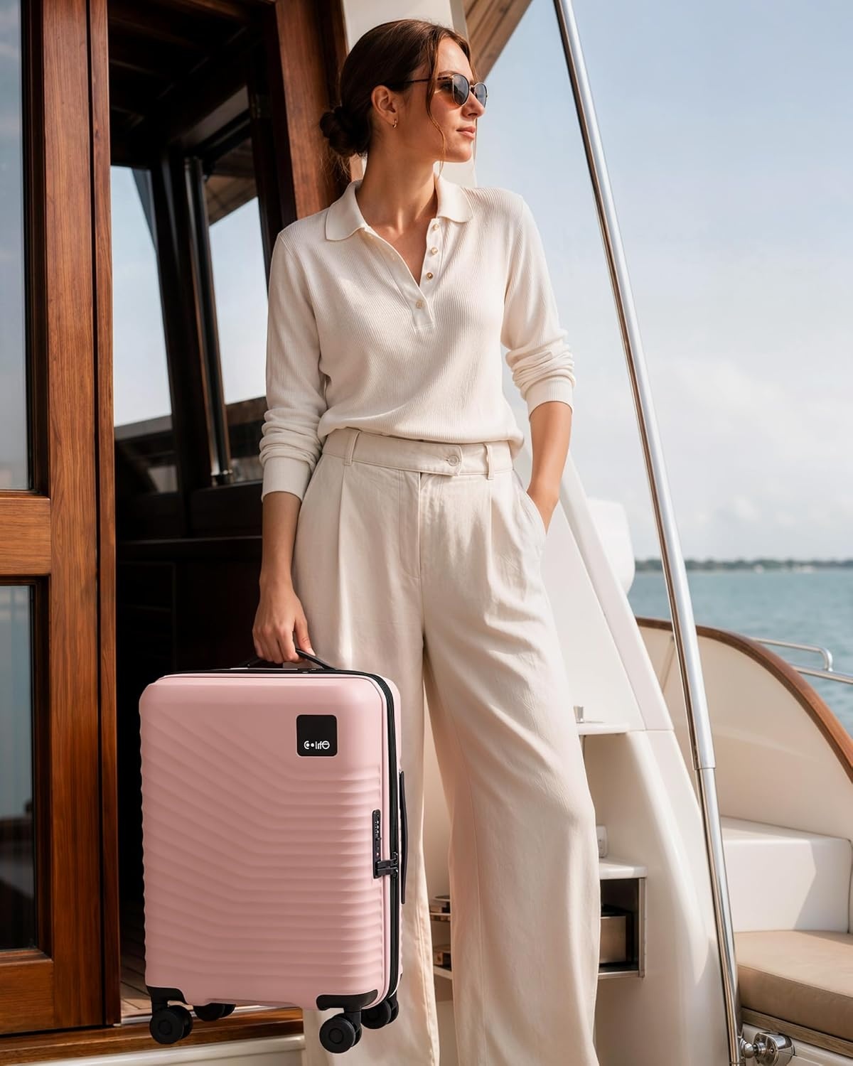 image:imageCoolife Luggage 3 Piece Set Lightweight PC Hardside Suitcases 202428 Expandable 20Inch CarryOn Dual Spinner Wheels TSAApproved Lock Upgraded PC Hardshell Durable Travel SuitcasesPink
